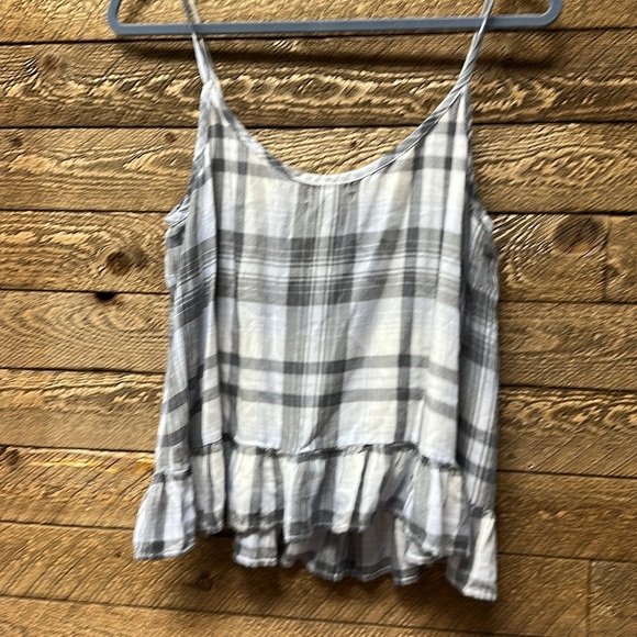 Anthropologie Cloth & Stone Blue Plaid Peplum Swing Tank - Size M - Picture 4 of 5